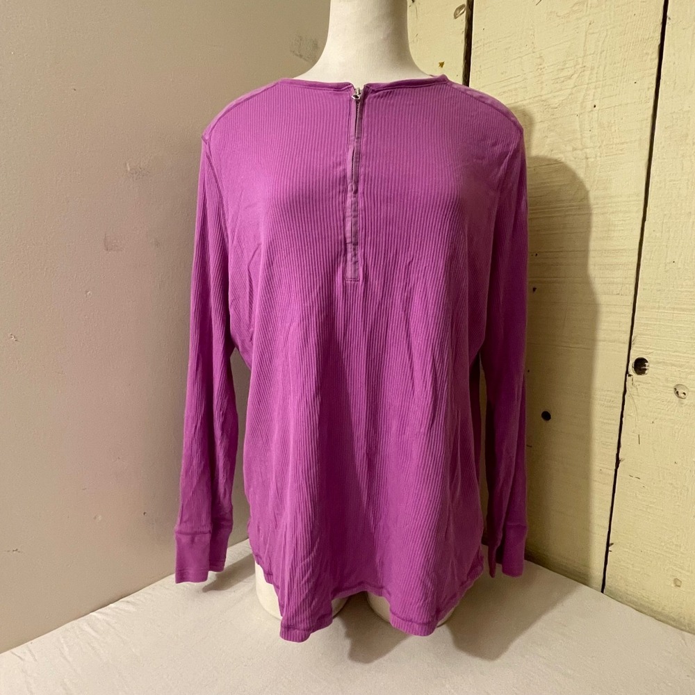 Lauren Ralph Lauren Purple Ribbed Cottonā Quarter Zip Long Sleeve Top XL